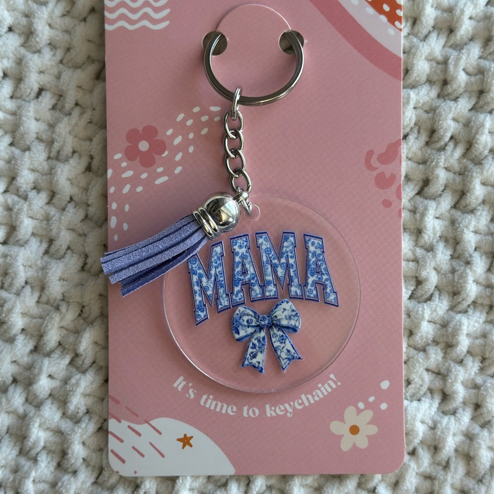 Blue 'MAMA' Keychain with Lavendar Tassel